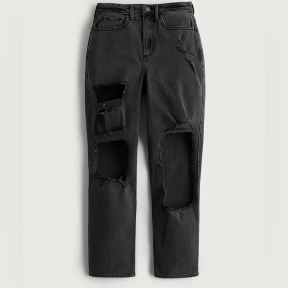 ULTRA HIGH-RISE RIPPED BLACK VINTAGE ANKLE STRAIGHT JEANS Size 3R. W26 Length 27 - Picture 1 of 8